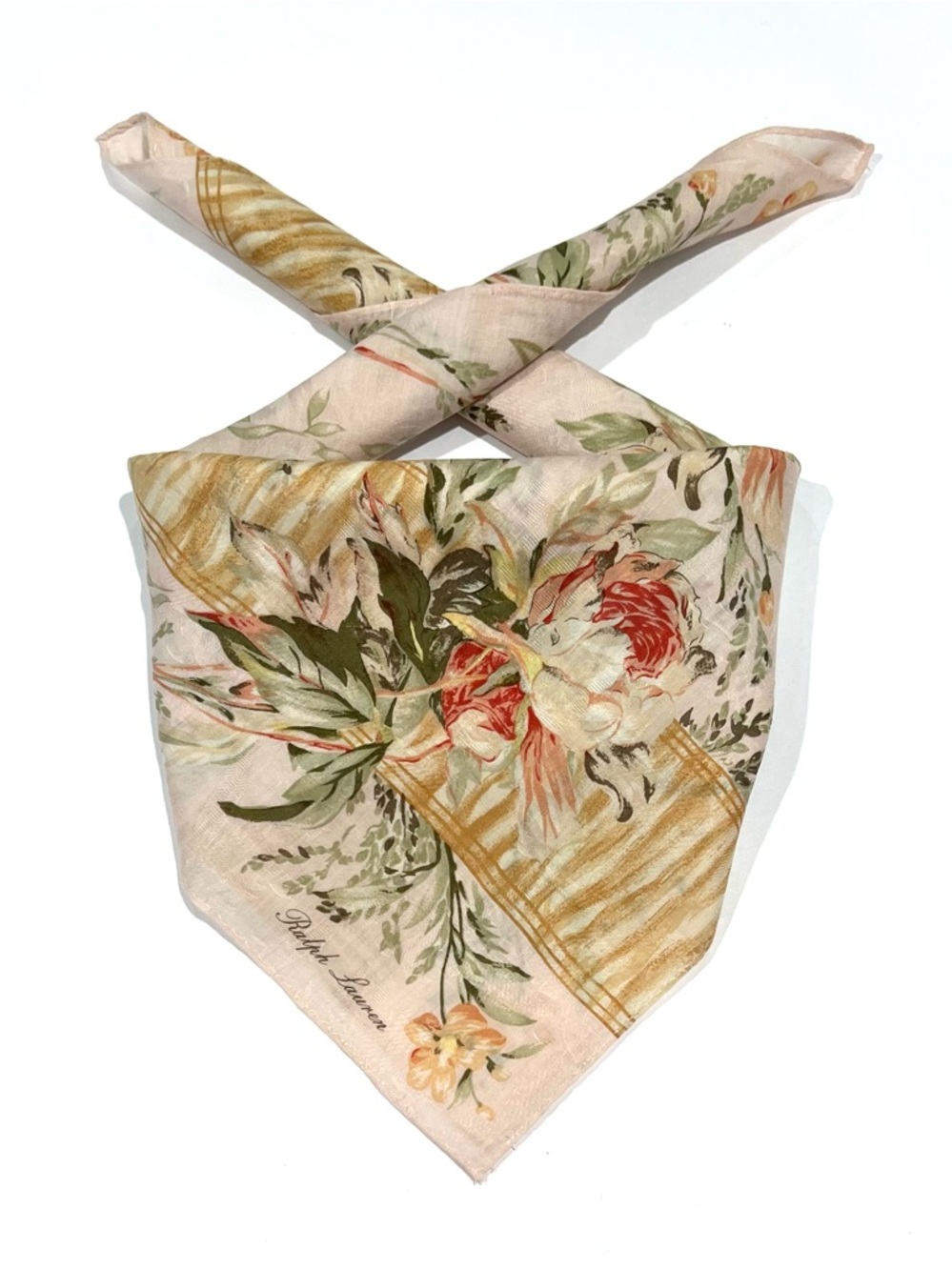 Handkerchief VTG Ralph Lauren Mini Scarf Women Floral Cotton Pocket Square 18.5”